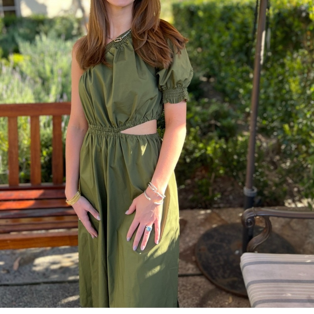 Who What Wear Green One Shoulder Puff Sleeve Sundress